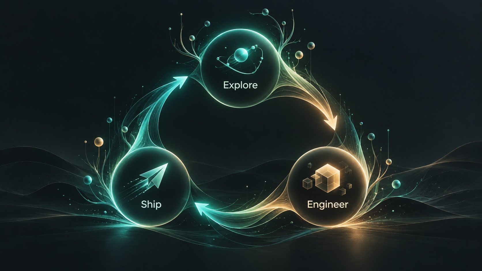 Three-step lab cycle: Explore, Engineer, and Ship arranged in a continuous loop
